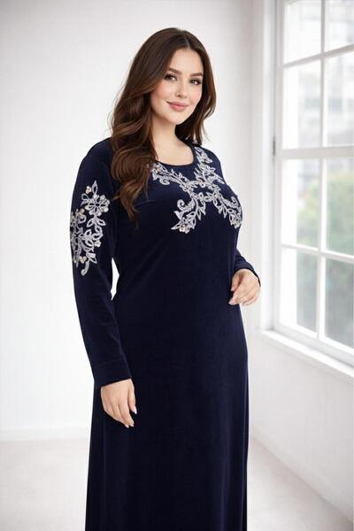 Elbikom Büyük Beden Kadife Kumaş Elbise