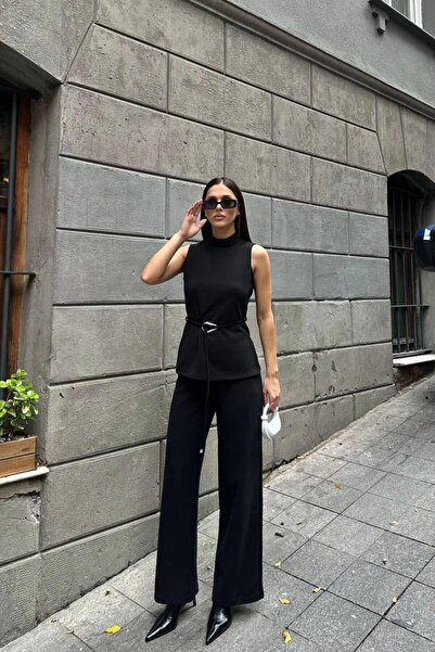 Ecenin Favorileri Cotton Sleeveless Turtleneck Women's Blouse Pants Set