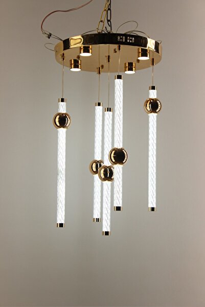 GN GEN AYDINLATMA Lüks Gold Çemberli Seri 5li Çizgili Cam Silindir Modern Kür...