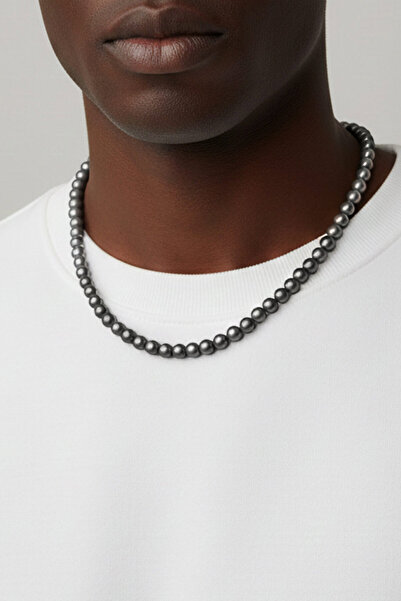 So CHIC... İnci Taşlı 50 Cm Gümüş Erkek Kolye