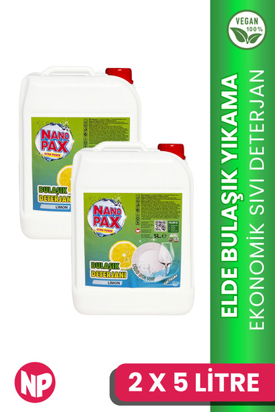 NanoPax 2x5 Lt Limon Kokulu Elde Bulaşık Sıvı Deterjanı - 10 Lt Ekonomik 2'li...
