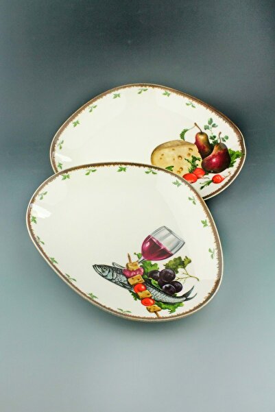 Bursa Porselen Dekor Retro Cheese & Wine Porcelain 2 Pieces Serving/Presentat...