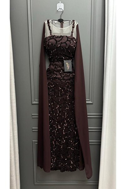 To Be Brown sequined dress with shawl
