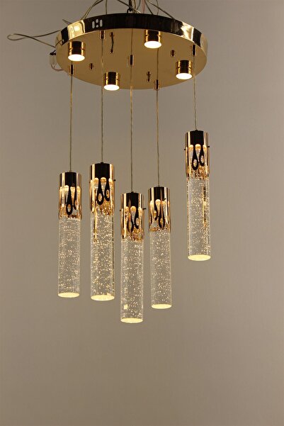 GN GEN AYDINLATMA Gold Çemberli Seri Damla Model 5li Balonlu Kristal Cam Led ...