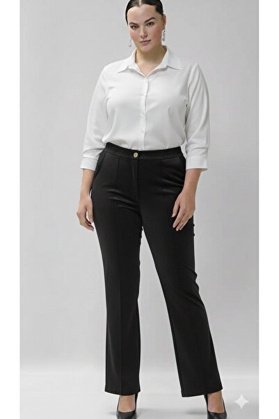 AKŞEN GİYİM Pantaloni cu talie înaltă din țesătură de piele întoarsă, mărime ...