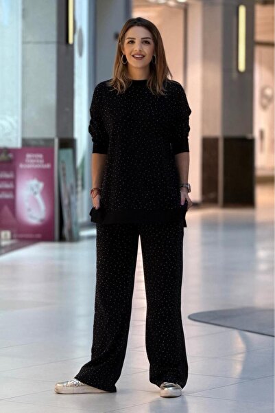 Nevin Kaya Moda Σετ αθλητικής φόρμας από μαύρο αστραφτερό ύφασμα Modal