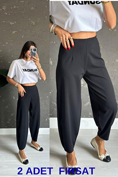 FEVİLLE 2'Lİ Kadın Siyah Şalvar Model Balon Pantolon