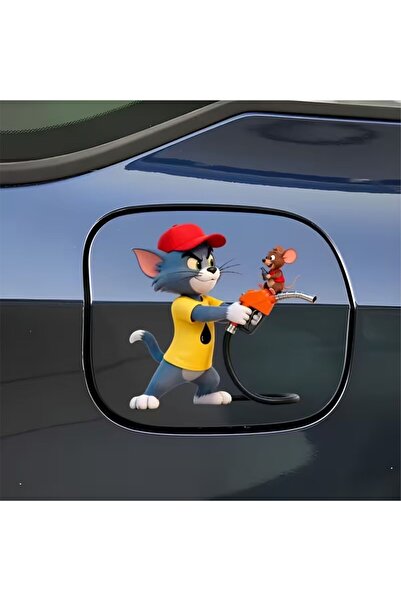 ÖZGÜL REKLAM Tom ve Jerry Araba Yakıt Deposu Kapak Etiketi