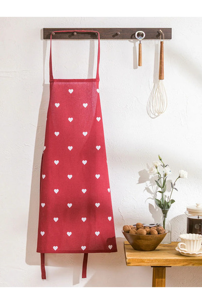 LC Waikiki Sevgililer Günü Kırmızı Kalp Baskılı Kadın Mutfak Önlüğü