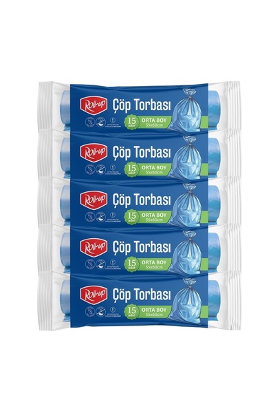 Roll-Up Çöp Torbası Orta 55x60cm 15 Adet x 5 Paket