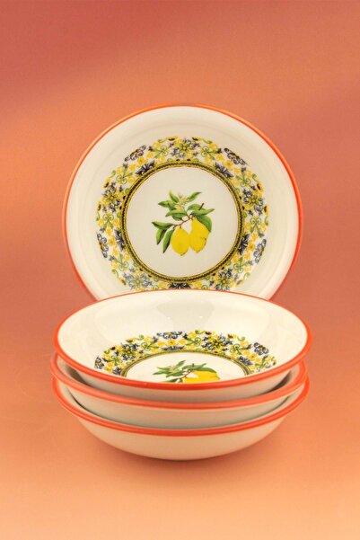 Bursa Porselen Dekor Oranj kenar limon 4 parça porselen çerezlik