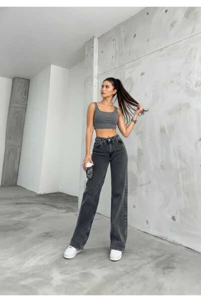 NWC Women's Smoked Snow Wash Stretch Fabric Super High Waist Loose Leg Denim ...