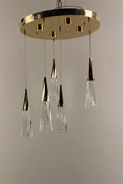 GN GEN AYDINLATMA Lüks Gold Çemberli Seri 6lı Kristal Prizmatik Modern Led Avize