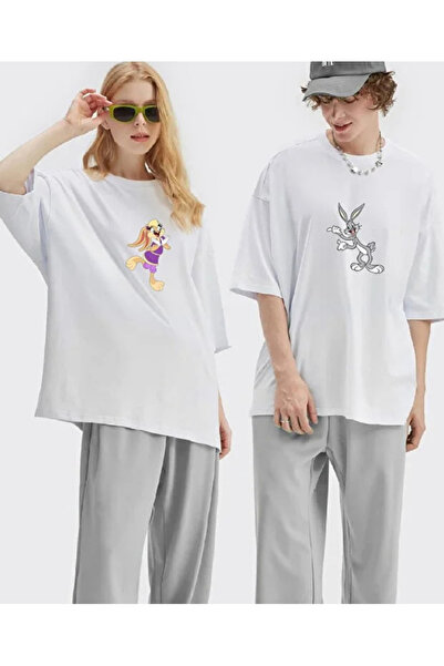 shi dumanlar giyim Oversize Çift Eş Sevgili Kombini Bugs Bunny-Lola Baskılı U...