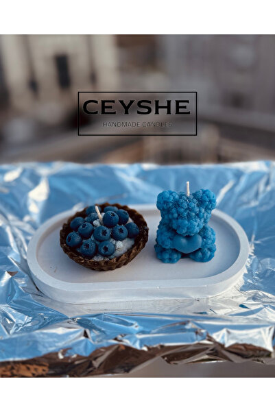 CeyShe Beton Tepside Kokulu Ayıcık Mum Ve Yaban Mersinli Tart Mum Sevgiliye H...