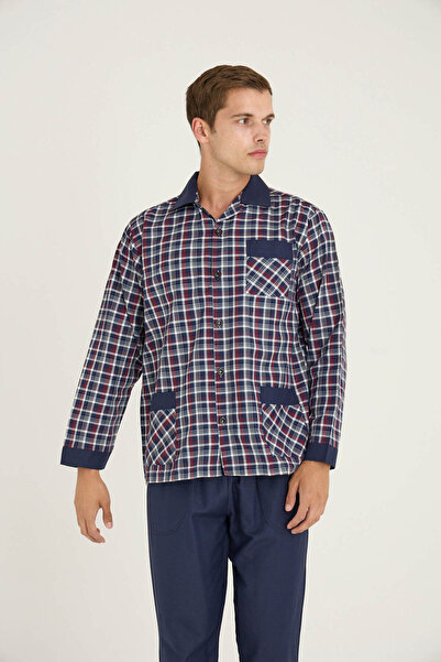 PURİFİCADO New Season Apaj Collar Plaid Patterned Men's Pajama Set