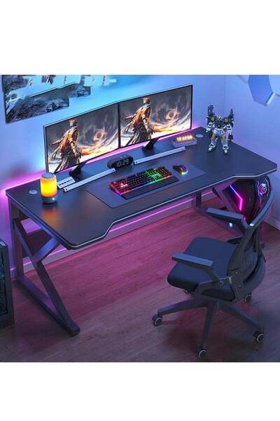 EGG مكتب ألعاب كبير 140x60x75 سم، طاولة ألعاب على شكل حرف K، محطة عمل ألعاب ب...