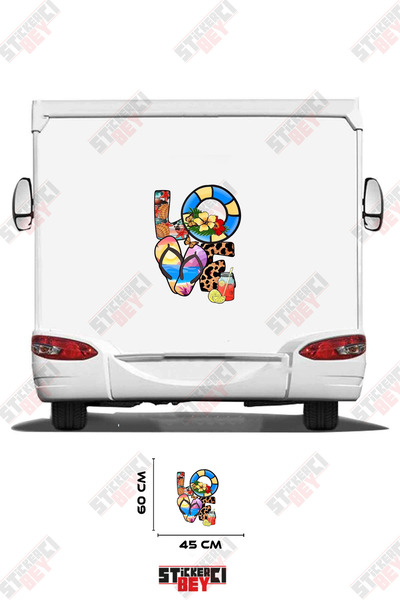 STİCKERCI BEY Visual Caravan Sticker Coating with Love Written on It and Coas...