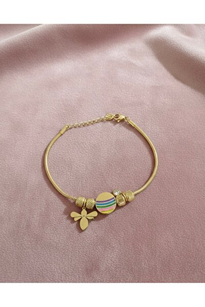 Hiis Store Kadın Gold Yılan Zincir Charm Bileklik - Renkli Mine İşlemeli Arı ...