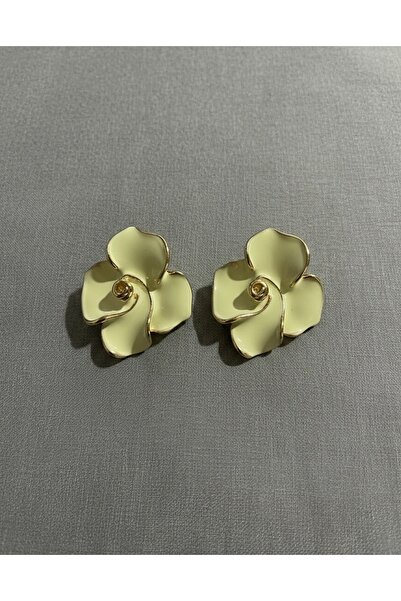 Hiis Store Kadın Gold Kaplama Tereyağı Sarısı Mine İşlemeli Çiçek Küpe - Vint...