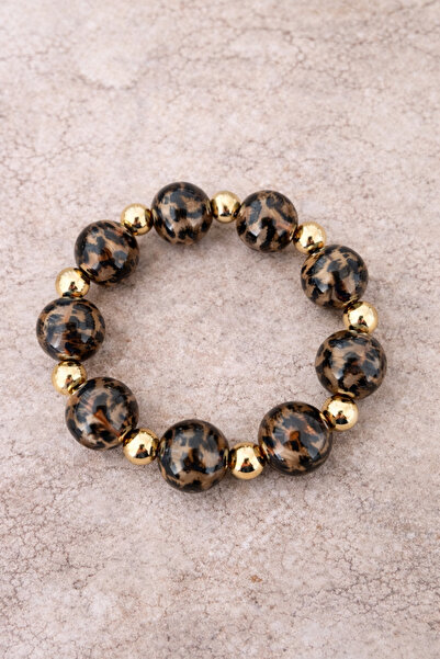 OEM Leopar Desenli Boncuk Bileklik – Gold Detaylı