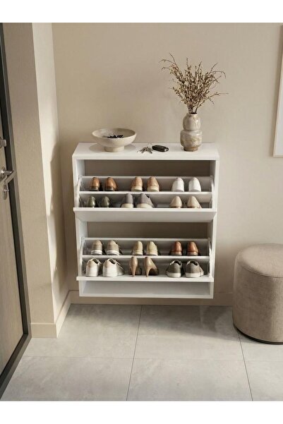 Macco Mobilya 2 Bölmeli Raflı Ayakkabılık - Double Düşer Kapaklı Modern Antre...