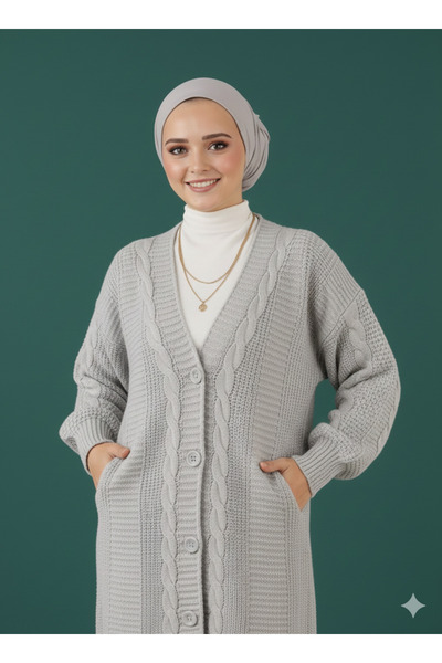 FAVORİST Hijab Long Cardigan Soft Buttoned Cotton