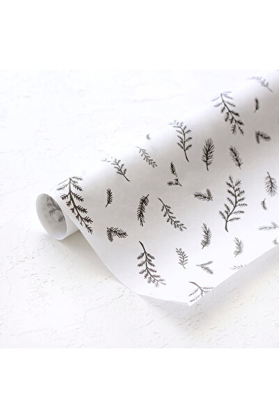 Bimotif 3lü Ambalaj, Paket Kağıdı, 70x100 cm Yaprak Desenli, Siyah-Beyaz