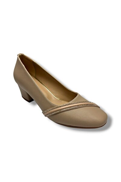 Nur Rose 8643-26 Pantofi de damă cu toc gros, cu dungi din piele și pietre, 3...