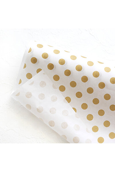 Bimotif 3lü Ambalaj, Paket Kağıdı, 70x100 cm Metalik Puantiye Desenli, Altın-...