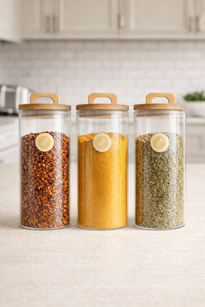 Kitchen Way Acacia Round Gasket Lid 3-Piece Borosilicate 1500ml Jar Set Kw-772