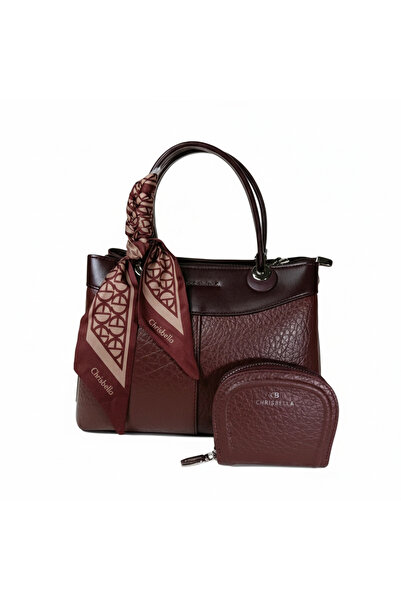 Chrisbella Burgundy Maroon Luxury Handbag with Sling & Matching Pouch