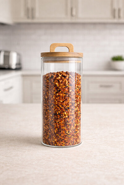 Kitchen Way Acacia Round Gasket Lid Borosilicate 1500ml Jar Kw-772