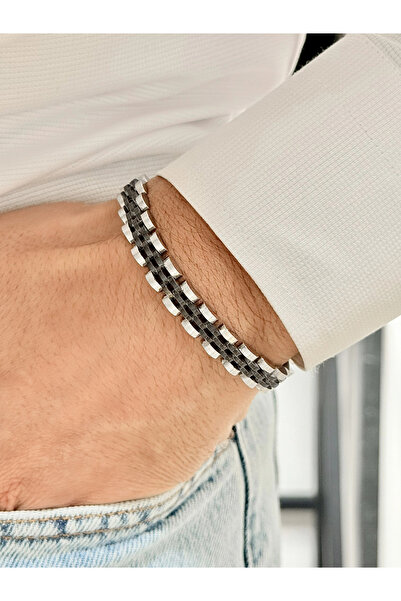 FERRO سوار رجالي من الفولاذ باللونين الفضي والأسود FRJ10127A-J مع عبوة هدية ب...