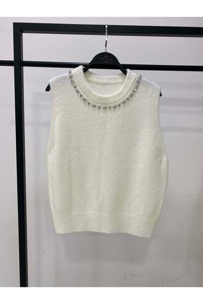 Hatun Atila Stone Detailed Crew Neck Knit Sweater