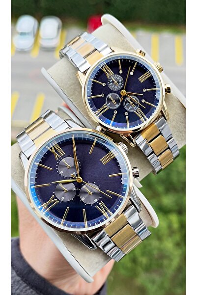 Weluxa Silver Color Navy Dial Dear Couple Wristwatch + Watch Box