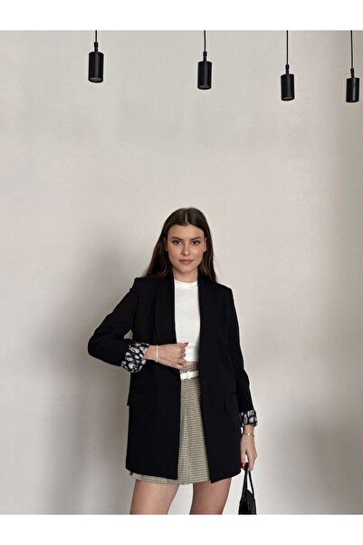 gm giyimarket Women's Lined Leopard Blazer Jacket