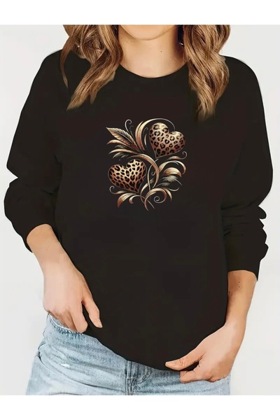 FUFLUNS Leopard Heart Flower Printed Oversize Women/Men Unisex Circular Neck ...