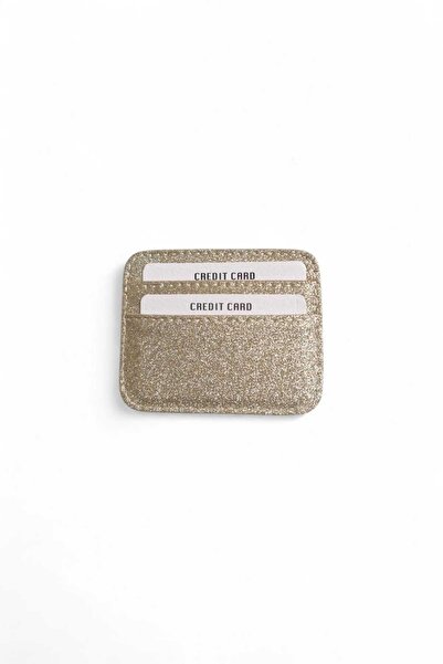 Store Altın Kadın Işıltılı Simli 5 Bölmeli Kartlık