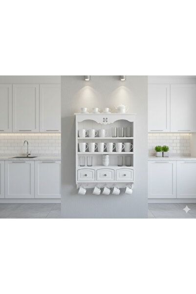 Bypinaryuksel Raflı ve Üç Çekmeceli Terek,Fincan Dolabı,Mutfak Rafı