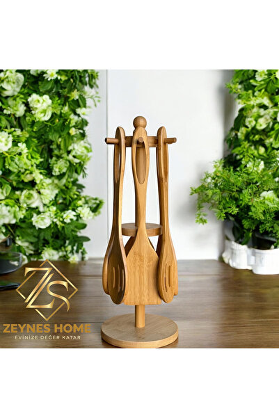 Zeynes Home Bambu Mutfak Standı Tava Tencere Kaşık Seti – 7 Parça