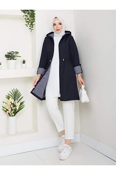 MEHDENEFE Trench Coat with Inner Detail Stripes K Hooded Elastic Waist Mde905010