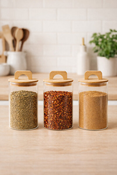 Kitchen Way 3-Piece Borosilicate 1000ml Jar Set with Bamboo Gasket Lid Kw-774