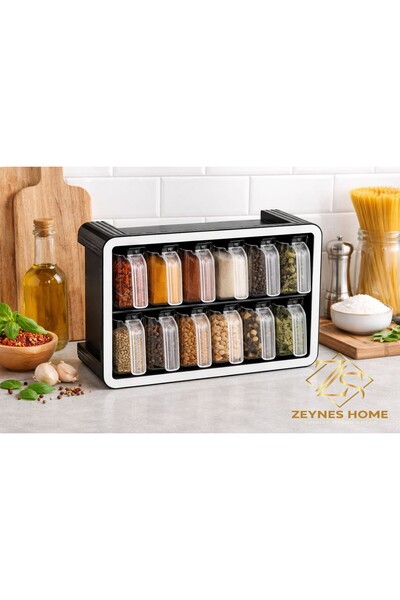 Zeynes Home 12’lİ Standlı Baharatlık Seti Takımı Kapaklı Kaşıklı Baharatlık S...