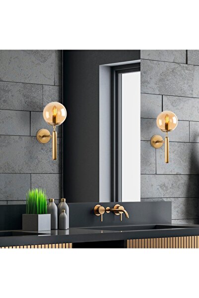 AmberLED Stylish Glass Single Sconce in Shiny Gold for Bedroom and Living Roo...