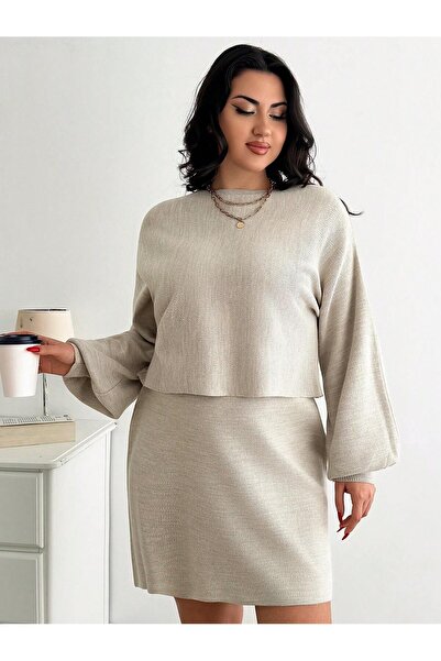 STECCA Knitwear Sweater Skirt Set Crew Neck Balloon Sleeve