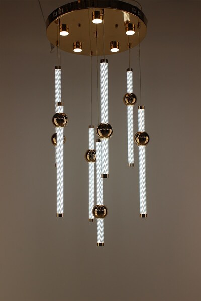 GN GEN AYDINLATMA Lüks Gold Çemberli Seri 7li Çizgili Cam Silindir Modern Kür...