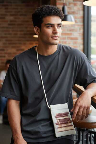 Malika KİTAP BASKILI TELEFON ÇANTASI, Bez Çanta, Omuz Çantası, ,Baskılı Çanta...