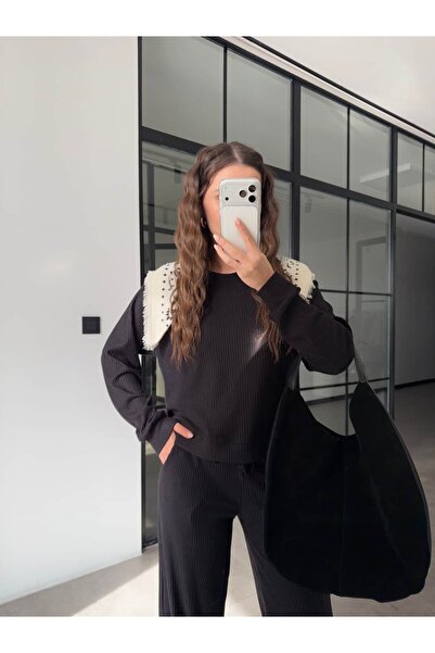 BB Bensu Buyruk SET DE TRICOTAGE CU FĂRĂ CUȚĂTĂ NEGRU