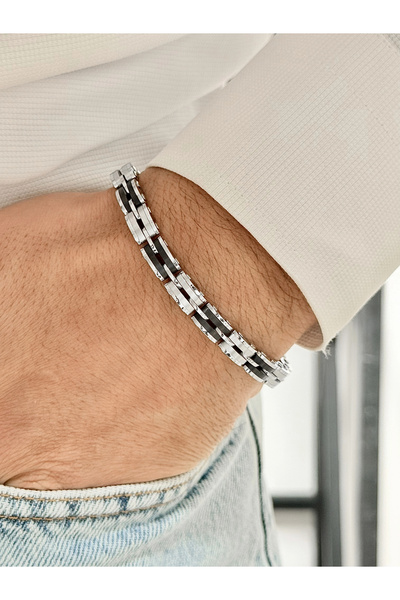 FERRO Silver and Black Steel Men's Bracelet Frj10131A-J 2 Year Warranty with ...